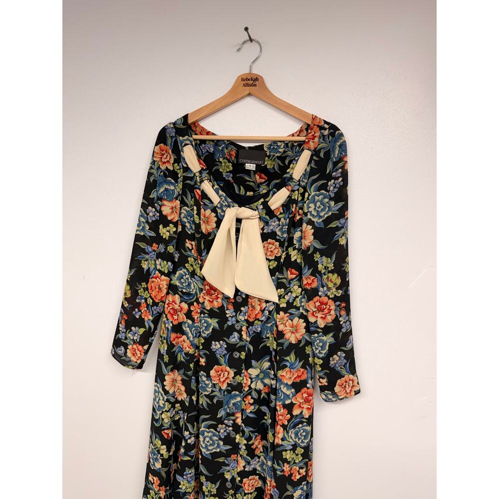 VTG Cynthia Rowley GORGEOUS Floral Long Sleeve Dress w/ Tie Bodice SZ 8 EUC - Picture 2 of 11